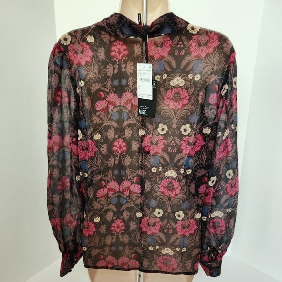 PAIGE Jodelle Floral Print Silk Blouse in Black, XSmall - Picture 11 of 16